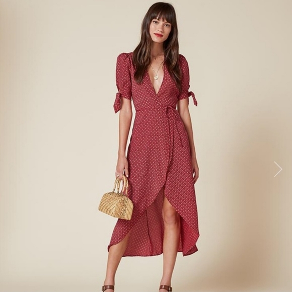 Reformation Royce Red Jasmine Wrap Midi Dress XS - Picture 2 of 8